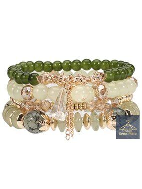 Bohemian Stackable Beaded Stretch Bracelets Set Gold Plated Crystal Glass Beads